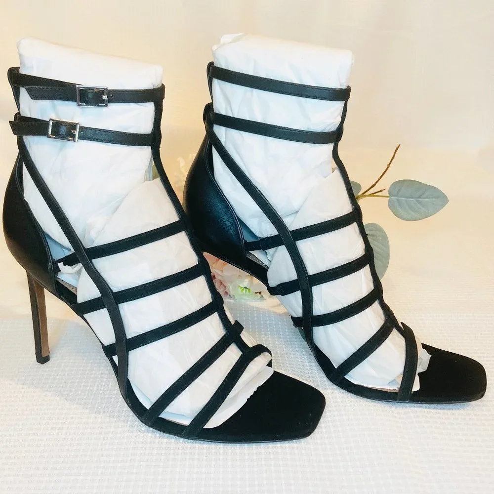 BCBGMaxazria Ilsa Dress Calf Kidsuede Women Black Strap Heels Shoes Size 9 / 39 - Picture 4 of 9